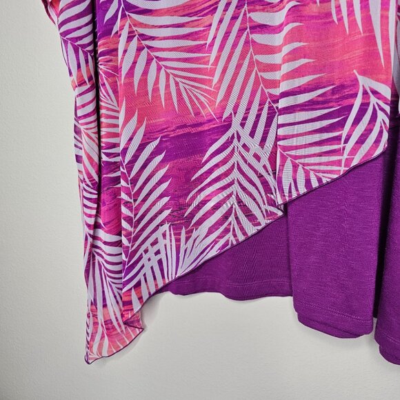 Catherines 3x Top Purple Palm Tropical Tiered Asymmetric Layer Coastal Vacation - Picture 2 of 6